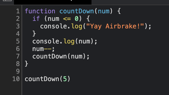 example of recursive code that results in the maximum call stack size exceeded error